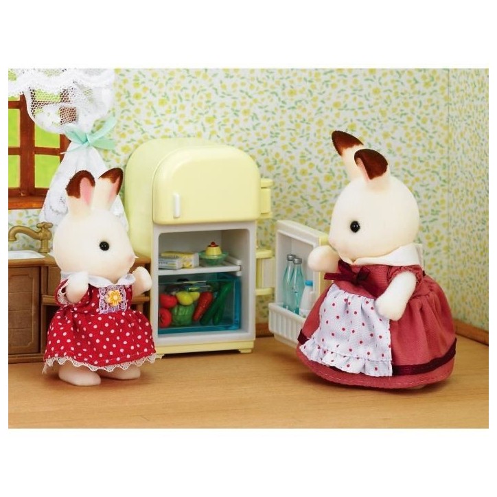 SYLVANIAN FAMILIES - 5014 - Set Maman Lapin Chocolat et Réfrigérateur avec Accessoires - Pour Enfants des 3 Ans