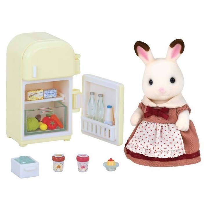 SYLVANIAN FAMILIES - 5014 - Set Maman Lapin Chocolat et Réfrigérateur avec Accessoires - Pour Enfants des 3 Ans