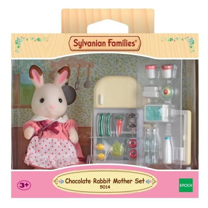 SYLVANIAN FAMILIES - 5014 - Set Maman Lapin Chocolat et Réfrigérateur avec Accessoires - Pour Enfants des 3 Ans