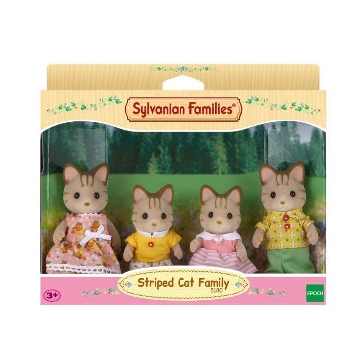 SYLVANIAN FAMILIES - 5180 - Famille Chat Tigre - Les Familles - Articulée et Habillée - A partir de 3 ans