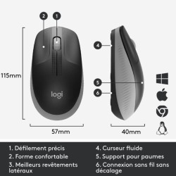 Souris - Sans fil - Logitech - M190 - Gris