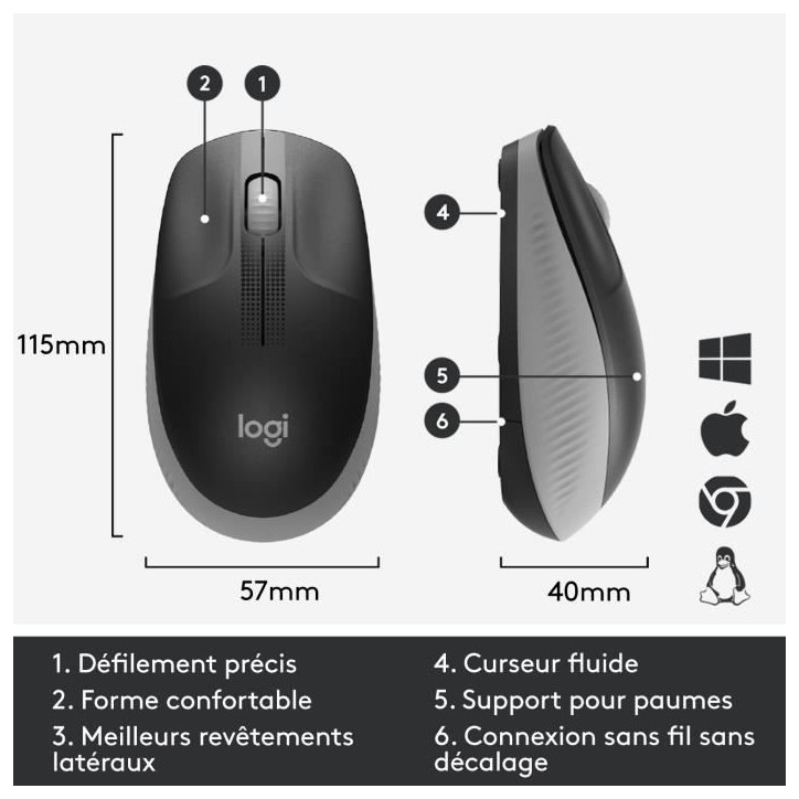 Souris - Sans fil - Logitech - M190 - Gris Souris - Sans fil - Logitech - M190 - Gris