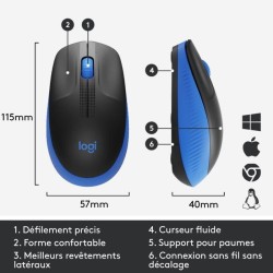 Souris - Sans fil - Logitech - M190 - Bleu