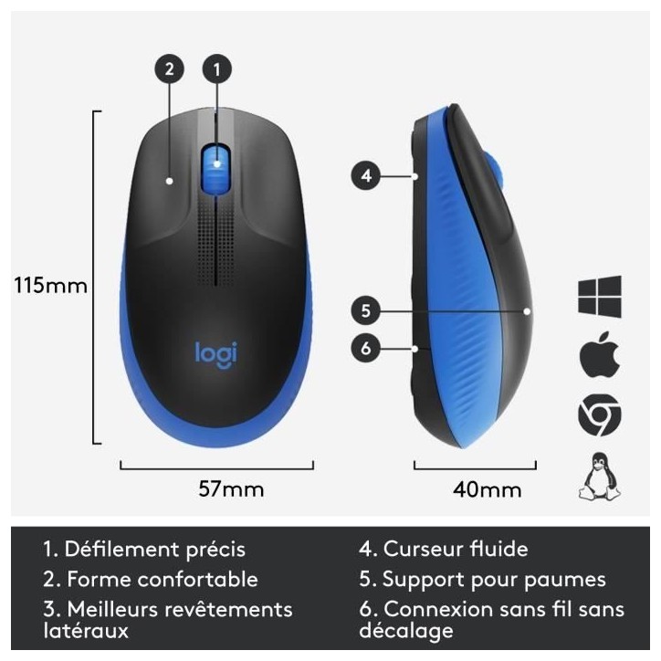 Souris - Sans fil - Logitech - M190 - Bleu