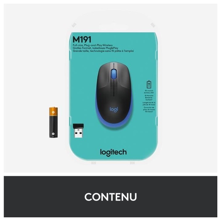 Souris - Sans fil - Logitech - M190 - Bleu
