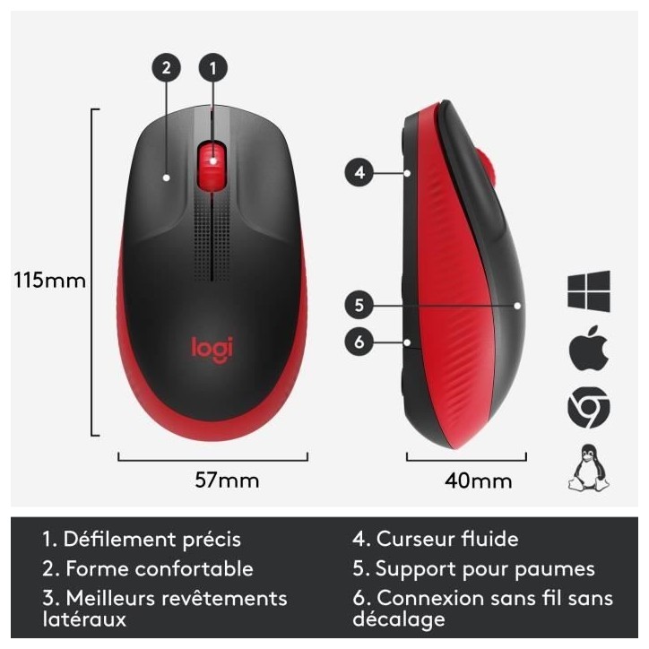 Souris - Sans fil - Logitech - M190 - Rouge