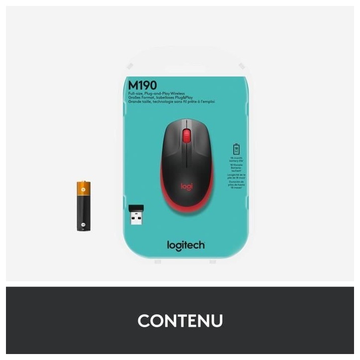 Souris - Sans fil - Logitech - M190 - Rouge