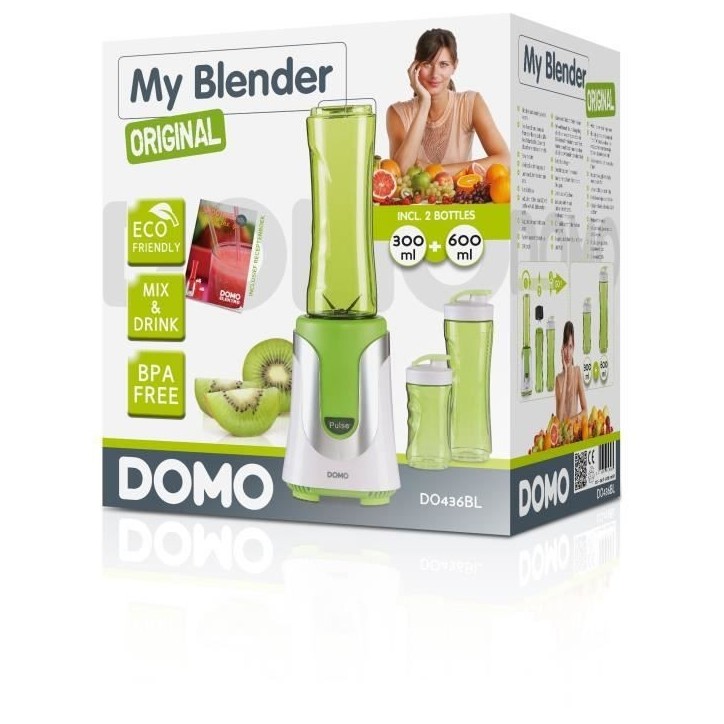 Blender individuel DOMO - DO436BL - 300W - 2 bols 600 ml et 300 ml inclus - vert Blender individuel DOMO - DO436BL - 300W - 2 bols 600 ml et 300 ml inclus - vert