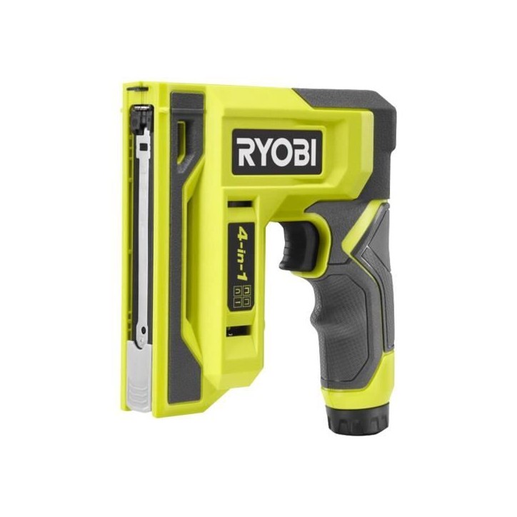 Agrafeuse cloueuse - RYOBI - 4V - Agrafes de 6 a 14 mm - Pointes 18G jusqu'a 15 mm - Livrée avec 1100 agrafes T50 et 250 pointe Agrafeuse cloueuse - RYOBI - 4V - Agrafes de 6 a 14 mm - Pointes 18G jusqu'a 15 mm - Livrée avec 1100 agrafes T50 et 250 pointe