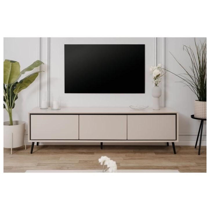 Meuble TV Arona - Beige / Noir - 3 abatants - 175 x 50 x 38 cm Meuble TV Arona - Beige / Noir - 3 abatants - 175 x 50 x 38 cm