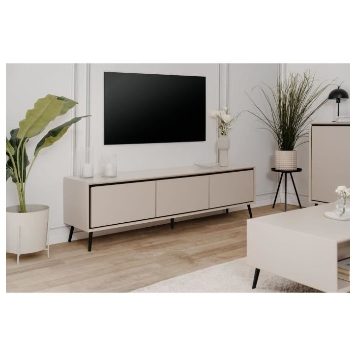 Meuble TV Arona - Beige / Noir - 3 abatants - 175 x 50 x 38 cm Meuble TV Arona - Beige / Noir - 3 abatants - 175 x 50 x 38 cm