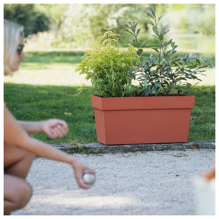 Jardiniere Muret a réserve d'eau avec roulettes - EDA - Toscane - 74 L - 79 x 35 x H.39 cm - Orange Terre Battue