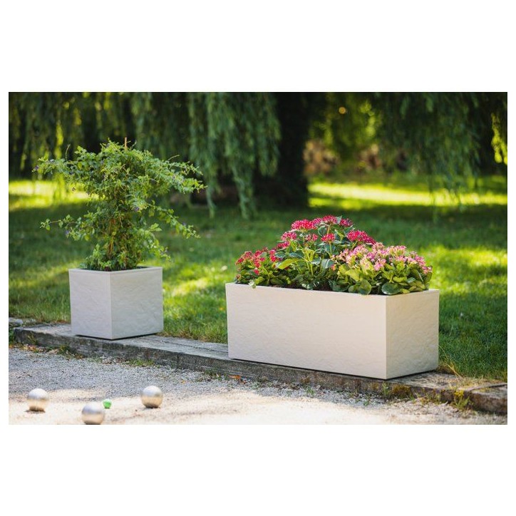 Balconniere - EDA - Volcania Up - 25 L - Intérieur/Extérieur - Décor Pierre - 59 x 19,5 x H. 22,8 cm - Beige Calcaire
