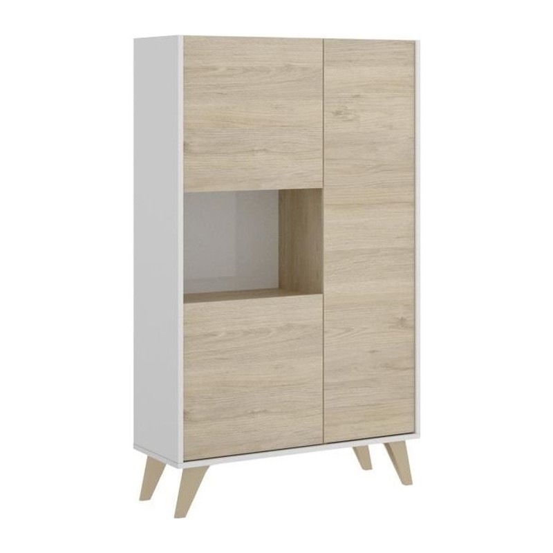 Buffet haut 3 portes - Décor Chene et blanc - NESS - L 81 x P 43 x H