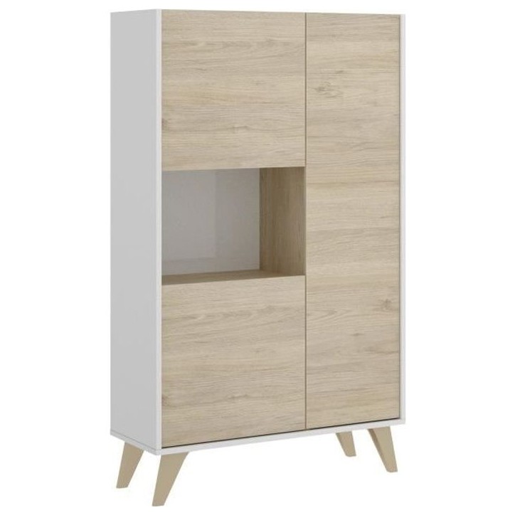 Buffet haut 3 portes - Décor Chene et blanc - NESS - L 81 x P 43 x H 135 cm Buffet haut 3 portes - Décor Chene et blanc - NESS - L 81 x P 43 x H 135 cm