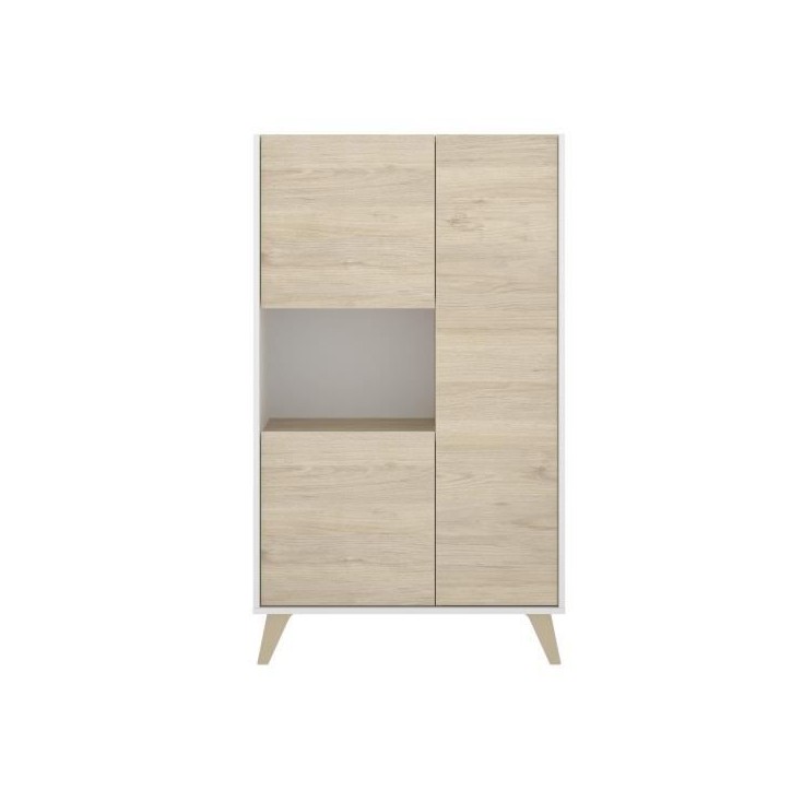 Buffet haut 3 portes - Décor Chene et blanc - NESS - L 81 x P 43 x H 135 cm Buffet haut 3 portes - Décor Chene et blanc - NESS - L 81 x P 43 x H 135 cm