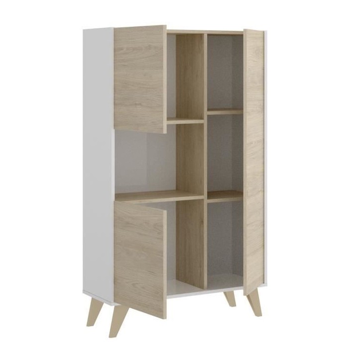 Buffet haut 3 portes - Décor Chene et blanc - NESS - L 81 x P 43 x H 135 cm Buffet haut 3 portes - Décor Chene et blanc - NESS - L 81 x P 43 x H 135 cm