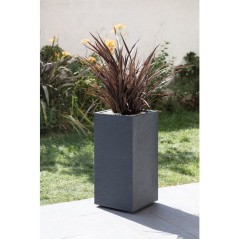 Bac a fleurs Carré Haut 40 cm - EDA - Volcania - 31 L - Intérieur/Extérieur - 39,5 x 39,5 x H. 80 cm - Gris Anthracite