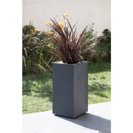 Bac a fleurs Carré Haut 40 cm - EDA - Volcania - 31 L - Intérieur/Extérieur - 39,5 x 39,5 x H. 80 cm - Gris Anthracite