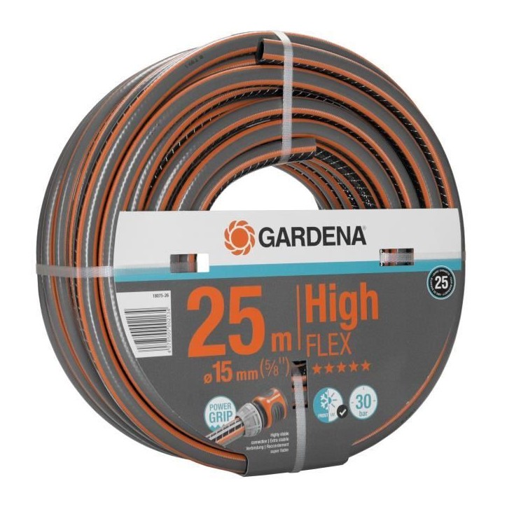 GARDENA Tuyau d'arrosage Comfort HighFlex – Longueur 25m – Ø15mm – Anti noeud et indéformable – Garantie 25 ans (18075