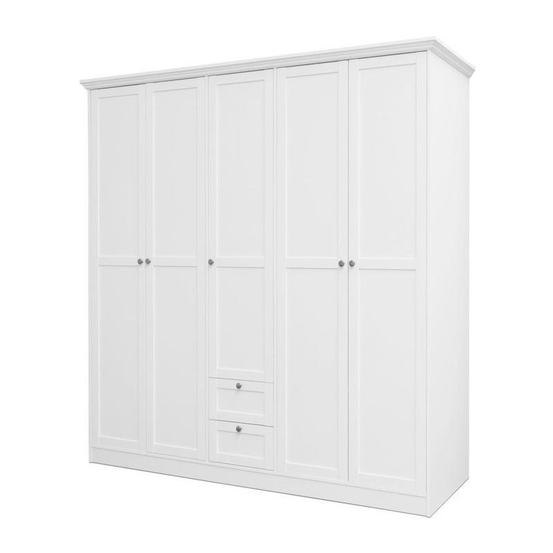 Armoire de chambre - LANDWOOD 19 - Blanc - 5 portes - 187 x 67 x 200 c