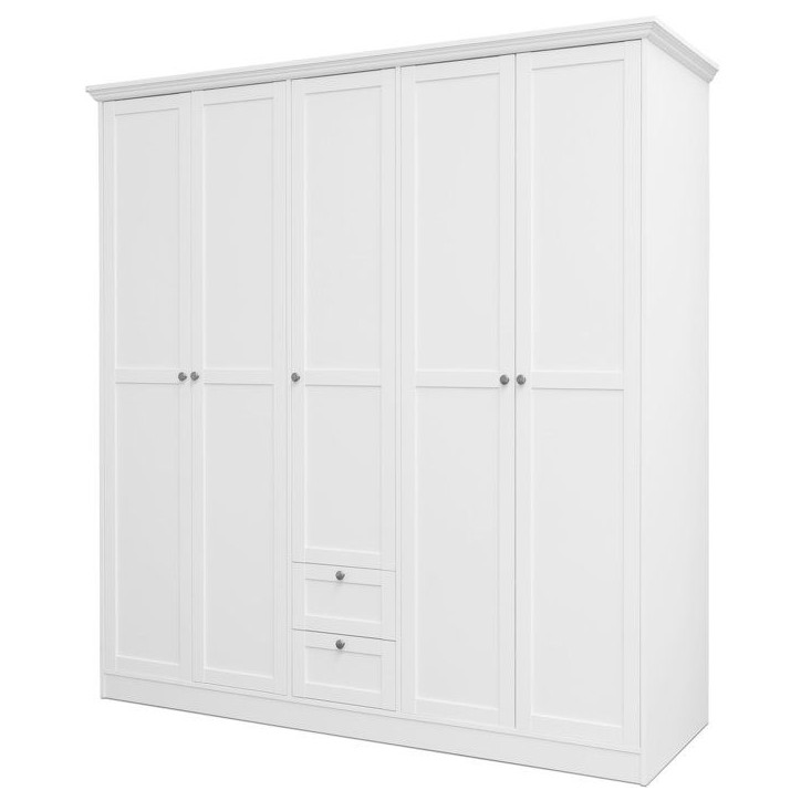 Armoire de chambre - LANDWOOD 19 - Blanc - 5 portes - 187 x 67 x 200 cm