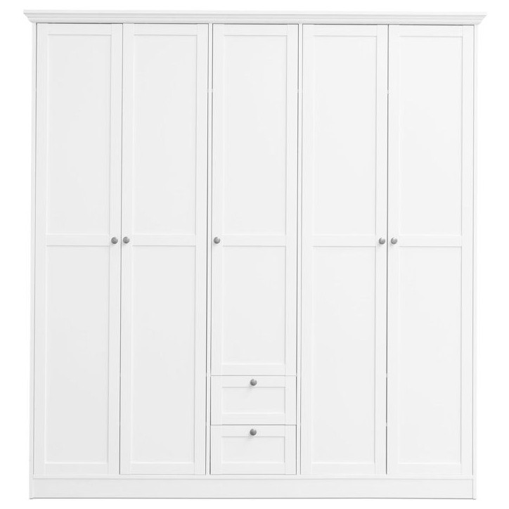Armoire de chambre - LANDWOOD 19 - Blanc - 5 portes - 187 x 67 x 200 cm
