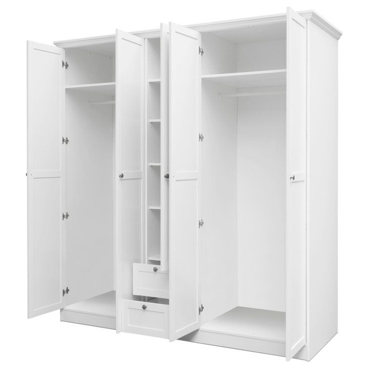 Armoire de chambre - LANDWOOD 19 - Blanc - 5 portes - 187 x 67 x 200 cm