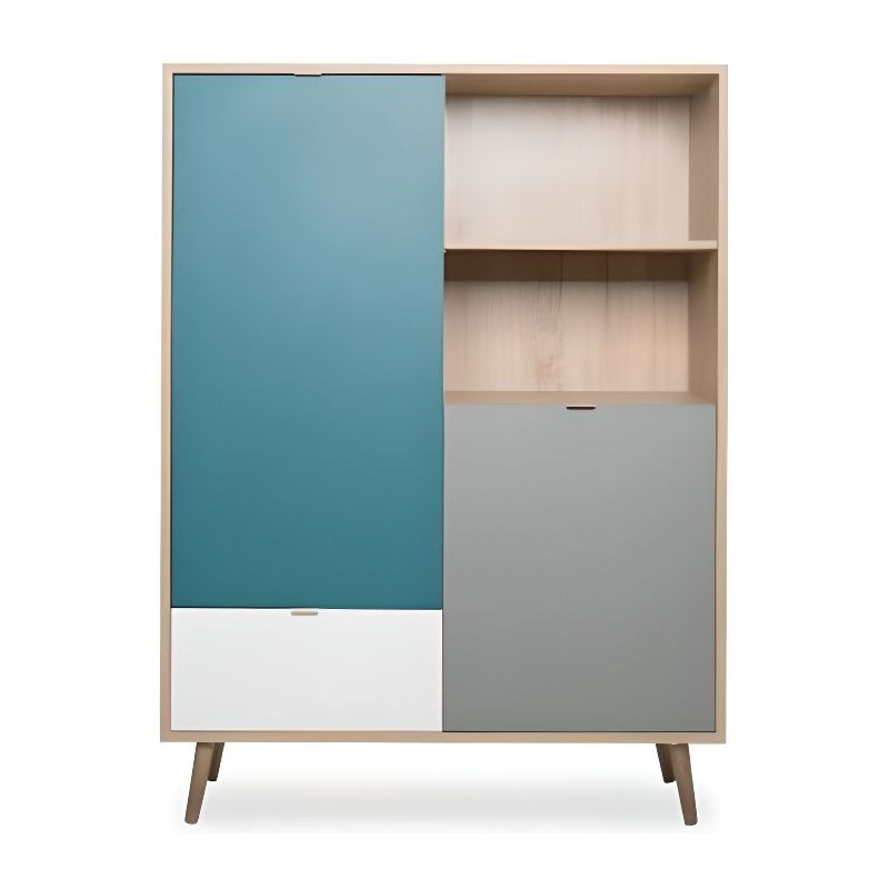 Buffet haut - Chene Sonoma, blanc, gris et bleu - Style scandinave - C