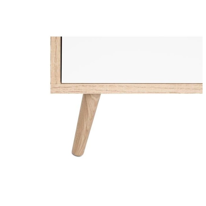Buffet haut - Chene Sonoma, blanc, gris et bleu - Style scandinave - CUBA - L 103 x P 40 x H 139 cm