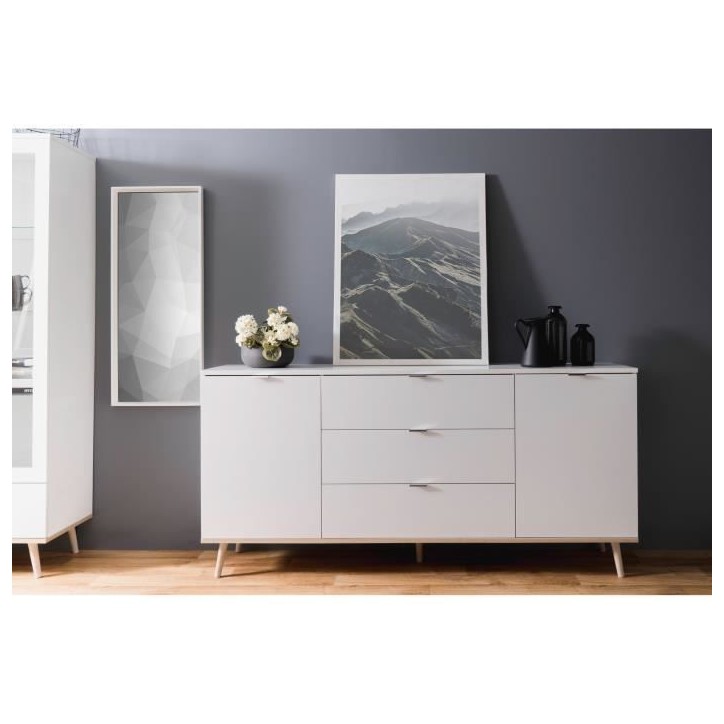 GÖTEBORG Buffet bas - Style scandinave - Décor chene et blanc - L 180 cm GÖTEBORG Buffet bas - Style scandinave - Décor chene et blanc - L 180 cm