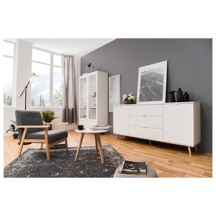 GÖTEBORG Buffet bas - Style scandinave - Décor chene et blanc - L 180 cm GÖTEBORG Buffet bas - Style scandinave - Décor chene et blanc - L 180 cm