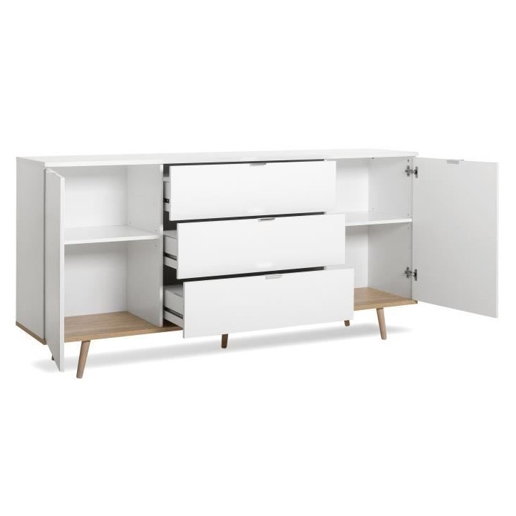 GÖTEBORG Buffet bas - Style scandinave - Décor chene et blanc - L 180 cm GÖTEBORG Buffet bas - Style scandinave - Décor chene et blanc - L 180 cm