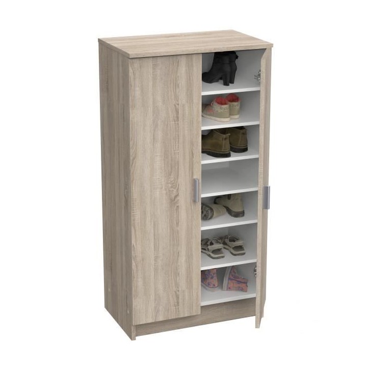 Armoire multi usages - Armoire auxiliaire a 2 portes, Range chaussures - L55xP36xH108cm - Décor chene -DEMEYERE