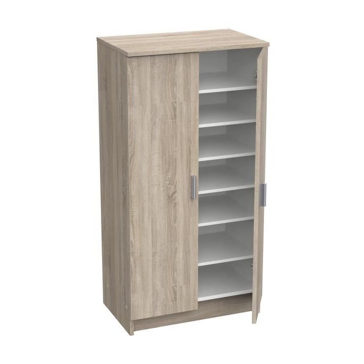 Armoire multi usages - Armoire auxiliaire a 2 portes, Range chaussures - L55xP36xH108cm - Décor chene -DEMEYERE