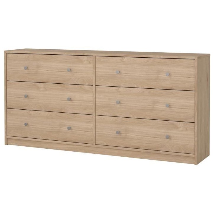 Commode OREGON 6 Tiroirs - Décor chene - L 143 x P 30 x H 68 cm Commode OREGON 6 Tiroirs - Décor chene - L 143 x P 30 x H 68 cm