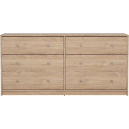 Commode OREGON 6 Tiroirs - Décor chene - L 143 x P 30 x H 68 cm