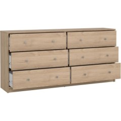 Commode OREGON 6 Tiroirs - Décor chene - L 143 x P 30 x H 68 cm