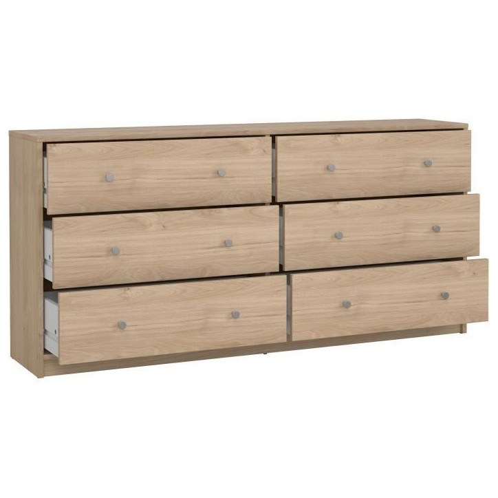 Commode OREGON 6 Tiroirs - Décor chene - L 143 x P 30 x H 68 cm Commode OREGON 6 Tiroirs - Décor chene - L 143 x P 30 x H 68 cm