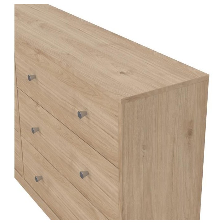 Commode OREGON 6 Tiroirs - Décor chene - L 143 x P 30 x H 68 cm Commode OREGON 6 Tiroirs - Décor chene - L 143 x P 30 x H 68 cm