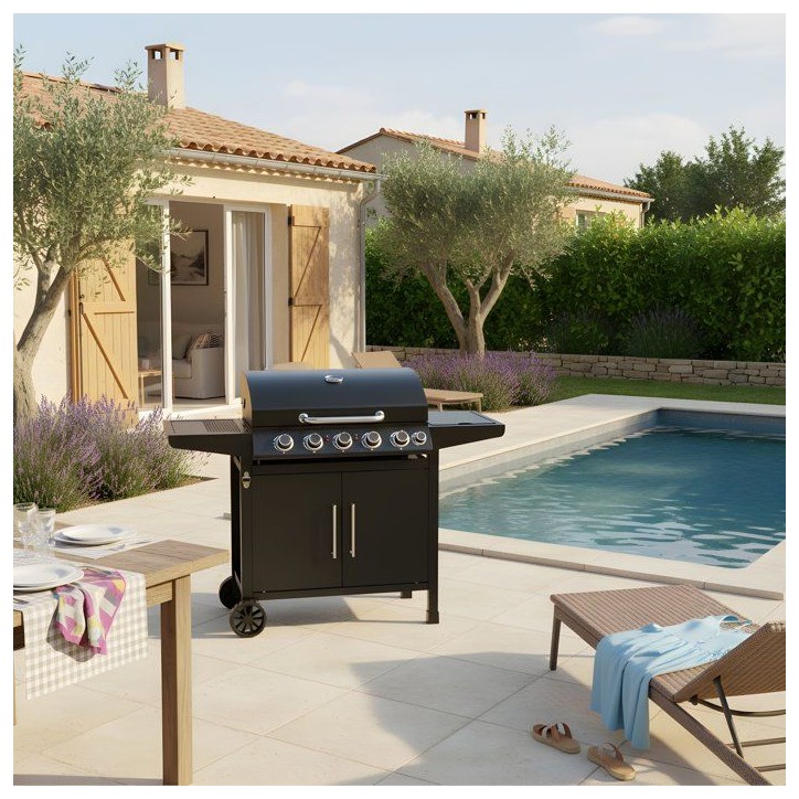 Barbecue a gaz - Cookingbox - Paarl - 5 brûleurs - Surface de cuisson : 70 x 42 cm - Grille de cuisson en acier Barbecue a gaz - Cookingbox - Paarl - 5 brûleurs - Surface de cuisson : 70 x 42 cm - Grille de cuisson en acier