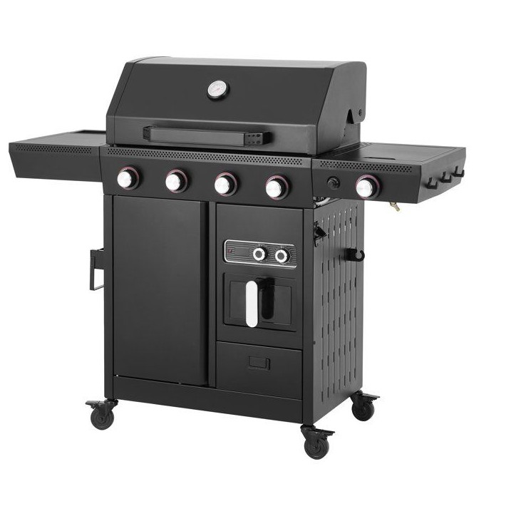 Barbecue a gaz - Cookingbox - Airgrill - 4 brûleurs - Fonction Air Fryer - Cuve en acier - Grilles de cuisson en fonte émaill