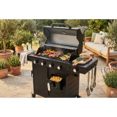 Barbecue a gaz - Cookingbox - Airgrill - 4 brûleurs - Fonction Air Fryer - Cuve en acier - Grilles de cuisson en fonte émaill