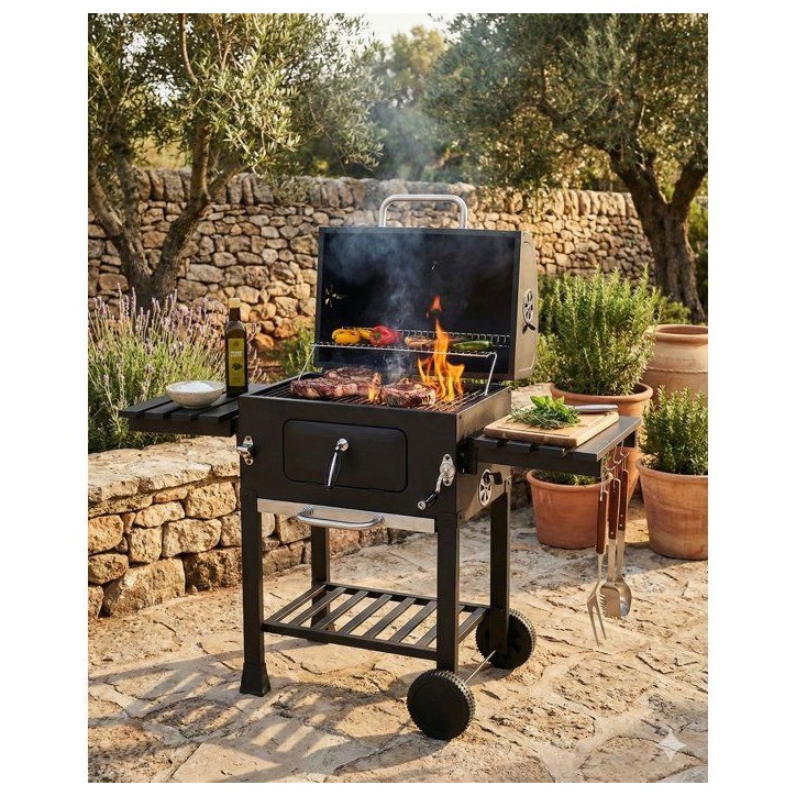 Barbecue charbon - Cookingbox - Clark - Ventilation réglable - Grille de cuisson en fonte - Acier et finitions inox