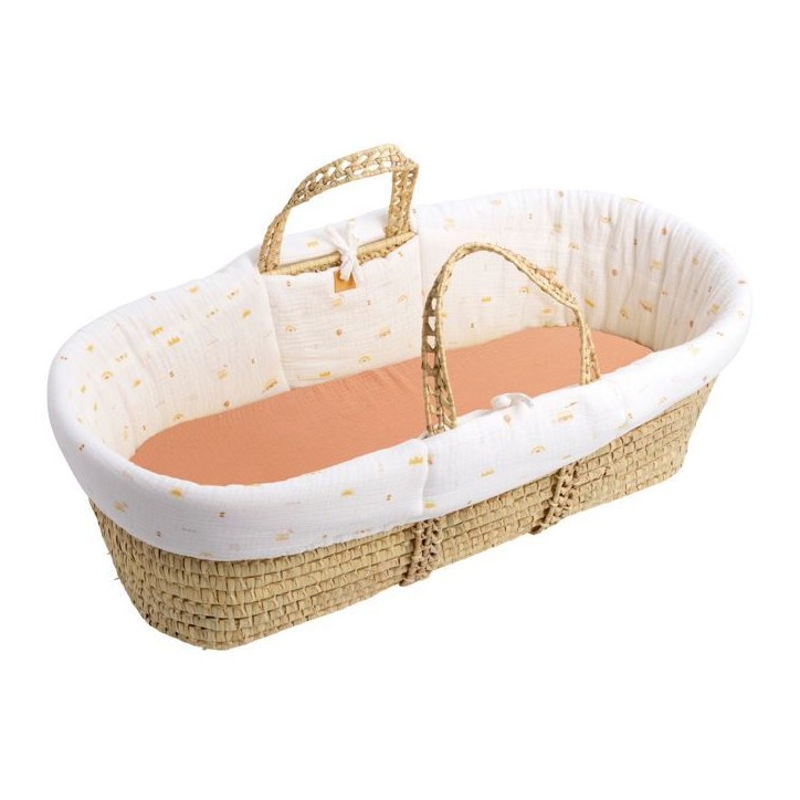 Couffin bébé - SAUTHON - SUNLIGHT - Avec matelas et habillage coton - 0-4 mois - Blanc / Terra cotta
