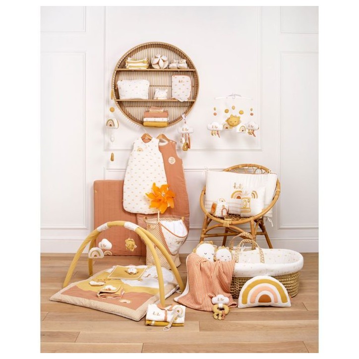Couffin bébé - SAUTHON - SUNLIGHT - Avec matelas et habillage coton - 0-4 mois - Blanc / Terra cotta