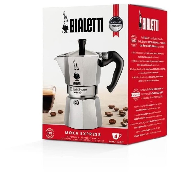 Cafetiere Italienne BIALETTI - Moka Express - Aluminium - 4 Tasses