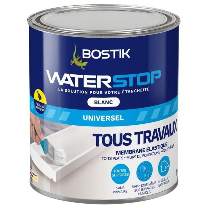 Membrane d'étanchéité - BOSTIK - Waterstop - Réparation fuites - Pot 1 kg - Blanc Membrane d'étanchéité - BOSTIK - Waterstop - Réparation fuites - Pot 1 kg - Blanc