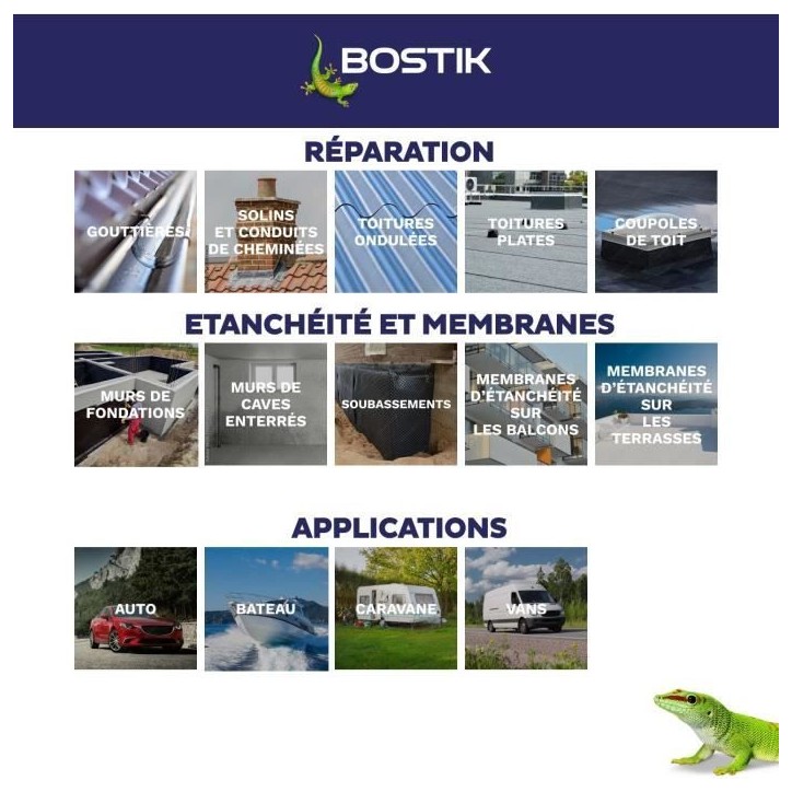 Membrane d'étanchéité - BOSTIK - Waterstop - Réparation fuites - Pot 1 kg - Blanc Membrane d'étanchéité - BOSTIK - Waterstop - Réparation fuites - Pot 1 kg - Blanc