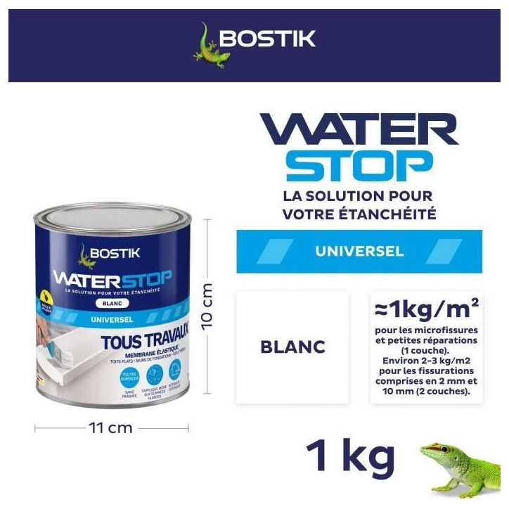 Membrane d'étanchéité - BOSTIK - Waterstop - Réparation fuites - Pot 1 kg - Blanc Membrane d'étanchéité - BOSTIK - Waterstop - Réparation fuites - Pot 1 kg - Blanc